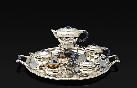 Tea service of silver, lapis lazuli and ivory by Jean Puiforcat (1922) Metropolitan Museum