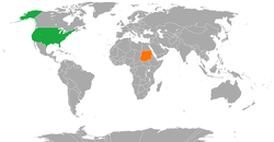 Map indicating locations of USA and Sudan