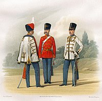 Headquarters and Chief Officers in full dress, Private in marching uniform (1855–1857)