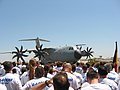 The first A400M, surrounded by EADS employees, during the aircraft's roll-out in Seville, Spain on 26 June 2008.
