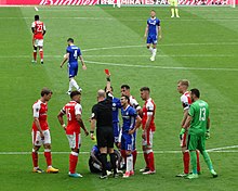 Victor Moses being shown the red card