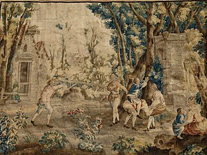 Les Amusements Champêtres: Le cheval fondu tapestry, from the Barlatier de Mas Collection