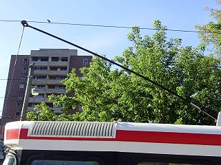 A trolley pole on a streetcar of the Toronto streetcar system