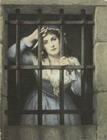 Charlotte Corday in Prison (1875), vintage postcard of the painting of unknown location[5]
