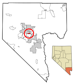 Lage von Winchester im Clark County (links) und in Nevada (rechts unten)