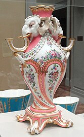 Rococo candelabrum vase with elephant mascarons, 1757–1758, by the Sèvres Porcelain Manufactory, probably designed by Jean-Claude Duplessis, soft-paste porcelain with enamel and gilding, Art Institute of Chicago, US