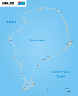 Map of the atoll and its islands, Funafuti is the eastern most island