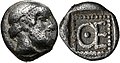 Coin of Themistocles as Achaemenid Governor of Magnesia. Rev: Letters ΘΕ, initials of Themistocles. Circa 465-459 BC