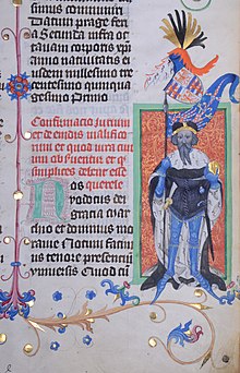 Old manuscript, illustrated with a man and a shield