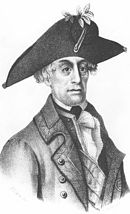 Black and white print shows a clean-shaven man with large eyes. He wears a gray military uniform and a bicorne hat.