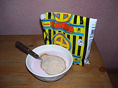 Kama, a finely milled cereal and legume flour generally eaten mixed with milk, buttermilk, yogurt, or kefir, or used for making desserts