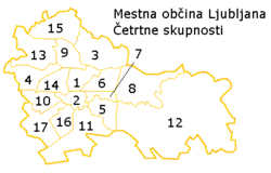 Map of districts in Ljubljana. The Šentvid District is number 13.