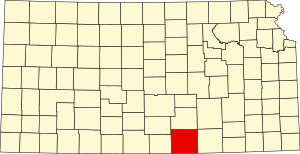 Map of Kansas highlighting Sumner County