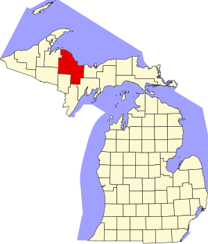 Map of Michigan highlighting Marquette County