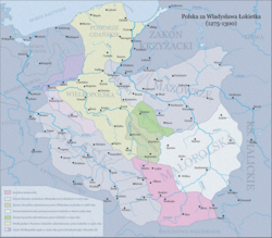 Map of division of Poland between 1275 and 1300, including the Duchy of Kraków