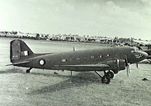 A RAF Douglas Dakota at Camden Airport in 1945