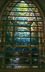 The Holy City (1905), representing St. John's vision on the isle of Patmos, one of eleven Tiffany windows at Brown Memorial Presbyterian Church in Baltimore; with 58 panels, it is believed to be one of the largest Tiffany Studios windows