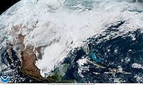 Winter Storm Uri moving east after slamming Texas, causing power to go out, busted water pipes, and frigid conditions. If you look closer near southeastern Texas, lake effect clouds are seen streaming off of Lake Livingston and Lake Sam Rayburn in Eastern Texas. Snow cover is seen all across Texas except for the Rio Grande Valley.