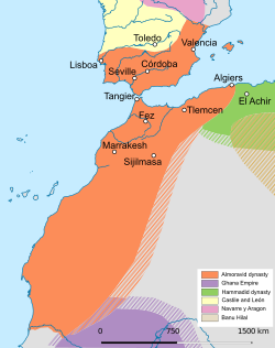 The Almoravid empire at its greatest extent