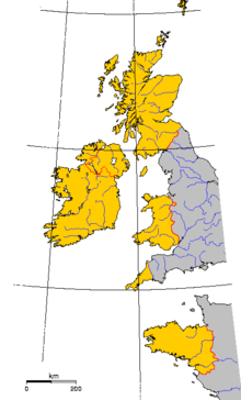 A map showing the six Celtic Nations of Ireland, Isle of Man, Scotland, Wales, Cornwall, and Brittany