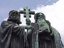 image of a monument depicting Saints Cyril and Methodius