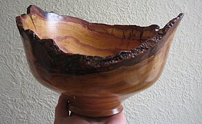 A bowl made from a plum tree burl