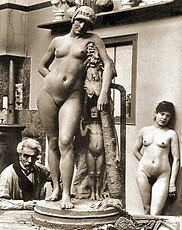 Gérôme's sculpture "Omphale" with the artist and his model, believed to be Emma Dupont