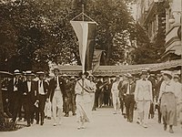 Iris Calderhead and other suffragists in a march.