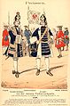 Grenadierspielmann und Grenadier der „weißen Füsilier-Leibgarde“ 1708 – Richard Knötel: Uniformenkunde 1890. Band I, Tafel 17