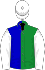 Green and blue (halved), white sleeves and cap
