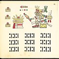 Page 13 of the Codex Fejéváry-Mayer, a divination calendar, depicting Tlahuitzcalpanrecuhtli