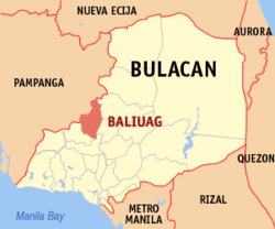 Map of Bulacan with Baliwag highlighted