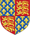 ^ The arms of the Kings of England from 1340 to c.1411, quartering France ancienne. The French arms are quartered as arms of pretence and in precedence (1st & 4th) to the paternal Plantagenet arms as a statement in recognition of the quasi-feudal superiority of the royal French arms to the arms of Plantagenet