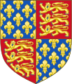 ^ The arms of the Kings of England from 1340 to c.1411, quartering France ancienne. The French arms are quartered as arms of pretence and in precedence (1st & 4th) to the paternal Plantagenet arms as a statement in recognition of the quasi-feudal superiority of the royal French arms to the arms of Plantagenet