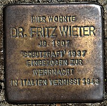Stolperstein für Dr. Fritz Wieter