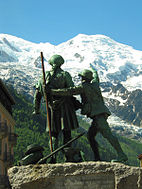 Jacques Balmat at the side of Horace-Benedict de Saussure, "The Father of Alpinism", in a monument erected at Chamonix