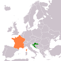 Map indicating locations of Croatia and France