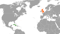 Map indicating locations of Cuba and United Kingdom