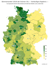 Stimmenanteil (%) 2019 – DIE GRÜNEN