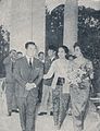 Hartini Sukarno in kebaya welcoming Cambodian royal couple Sihanouk and Monineath (1964)