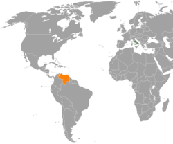 Map indicating locations of Holy See and Venezuela