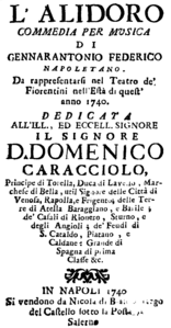 Leonardo Leo – Alidoro – Titelseite des Librettos – Neapel 1740