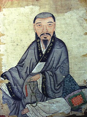 Portrait of Prince Tôn Thất Hiệp (Nguyễn Phúc Thuần) of Đàng Trong from the 17th century. He wears a cross-collared robe (áo tràng vạt).