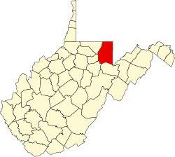 Location of Preston County in West Virginia