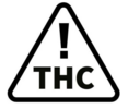 A symbol of a black outlined triangle with an exclamation point inside and the letters "THC" underneath