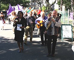 The Paul Winter Consort outside the Cathedral of Saint John the Divine, Manhattan, after Earth Mass 2005