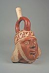 Portrait head bottle (Moche); 3rd–6th century; painted ceramic; overall: 26.35 x 16.21 cm; Metropolitan Museum of Art (New York City)