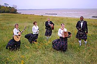 Official US Air Force Band photo for "Celtic Aire" Ensemble (active duty "Mitchell" tartan)