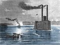 USS Lancaster follows her sister ship Switzerland past the Vicksburg batteries, 25 March 1863