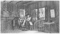 Trembley's laboratory at Zorgvlied, as depicted in his 1744 book. Judging from his correspondence, though, his laboratory was in fact much more crowded with objects, such as up to 140 jars.[5]